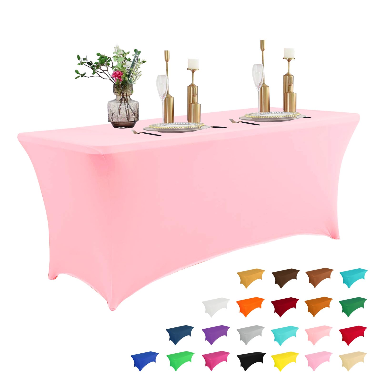 IVAPUPU 6FT Table Cloth for Rectangular Fitted Events Stretch Pink Table Covers Washable Cover Spandex Tablecloth Protector for Party, Wedding, Cocktail, Banquet, Festival
