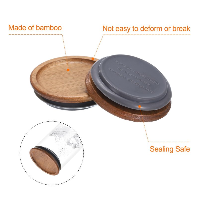 uxcell 6pcs Regular Mouth Mason Jar Lids, 70mm Wooden Canning Lids with Airtight Silicone Seal for Ball, Jars, Coffee