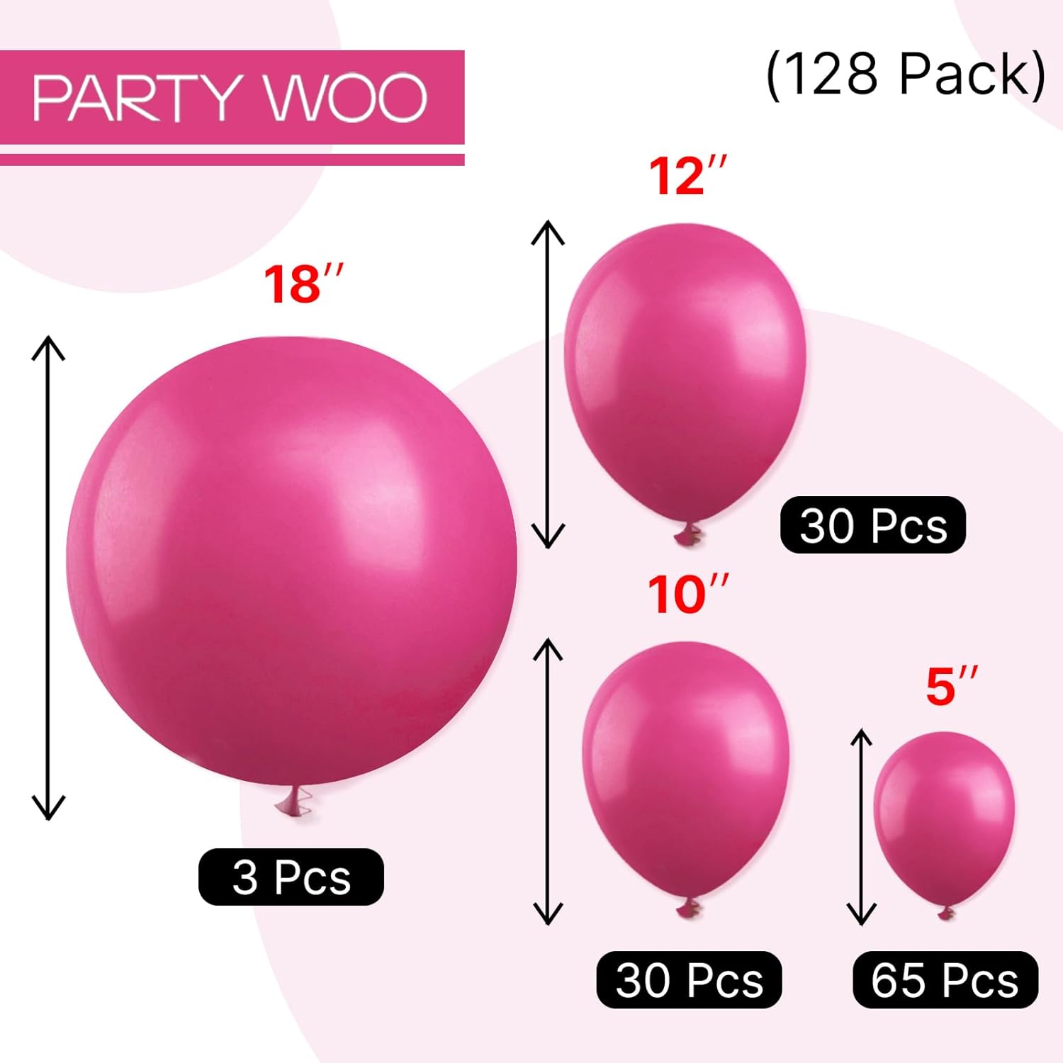 PartyWoo Hot Pink Balloons - 128-Piece Magenta Balloon Arch Kit for Baby Showers & Birthdays