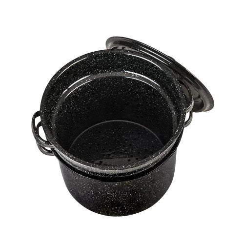 Granite Ware 7.5 Qt 3 Piece Multiuse Pasta Pot Set, Strainer Pot with lid. (Speckled Black) Seafood, Soups, Sauce, Large Capacity. Easy to Clean. Dishwasher Safe.