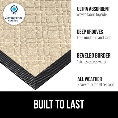 GORILLA GRIP 100% Waterproof Doormat - All-Season WeatherMAX, Stain & Fade Resistant, 47x35, Modern Latte