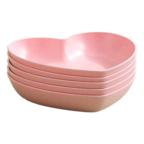 INCAUCA 5 Pack 6 Inch Heart Shape Mini Dipping Sauces Bowls, Unbreakable Wheat Straw Small Snack Dessert Dishes, Salad Plates for Sushi Side Dish Fruit Appetizer Cake, Pink