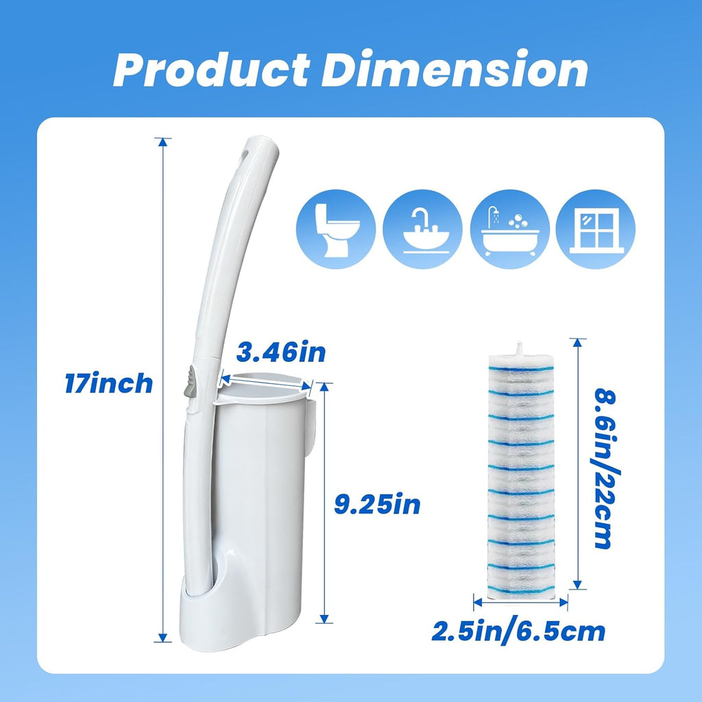Skiennix Toilet Brush Refills - 40 Disposable Scrubber Pads with Wall Mounted Holder Set