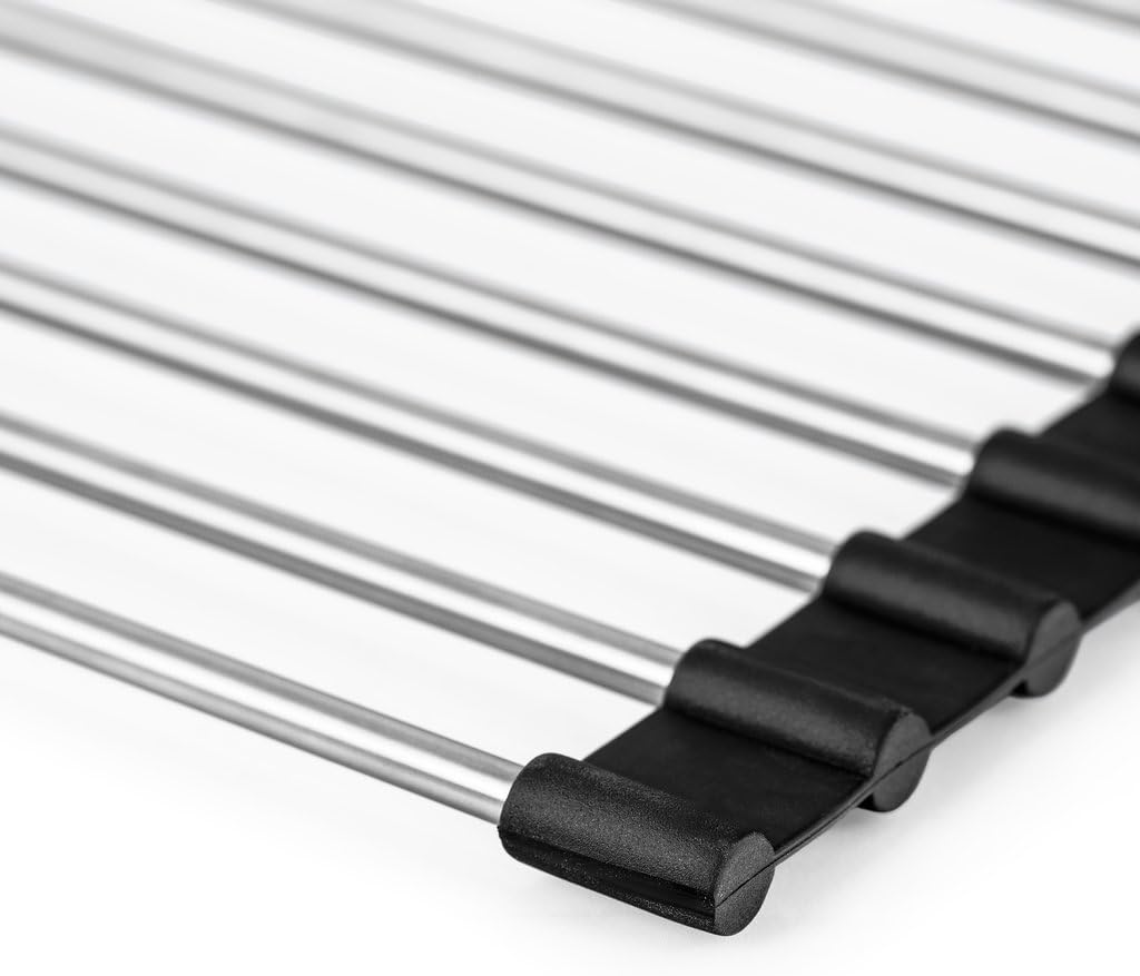 Skiennix Roll-Up Dish Drying Rack - 304 Stainless Steel, Foldable & Easy to Store | 17" x 13.5" - Black