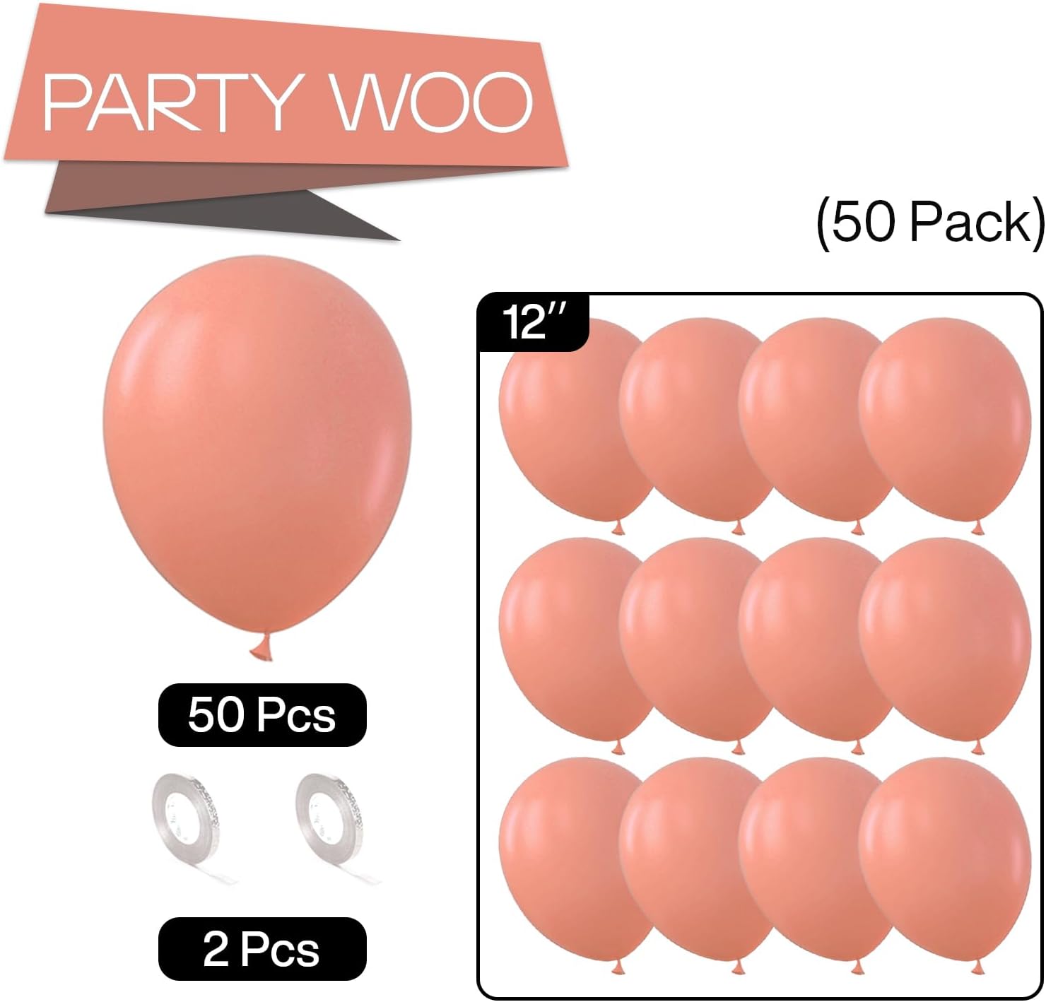 PartyWoo Dusty Pink Balloons - 50 Pcs 12 Inch Blush Rose Latex Helium Balloons for Baby Showers & Parties