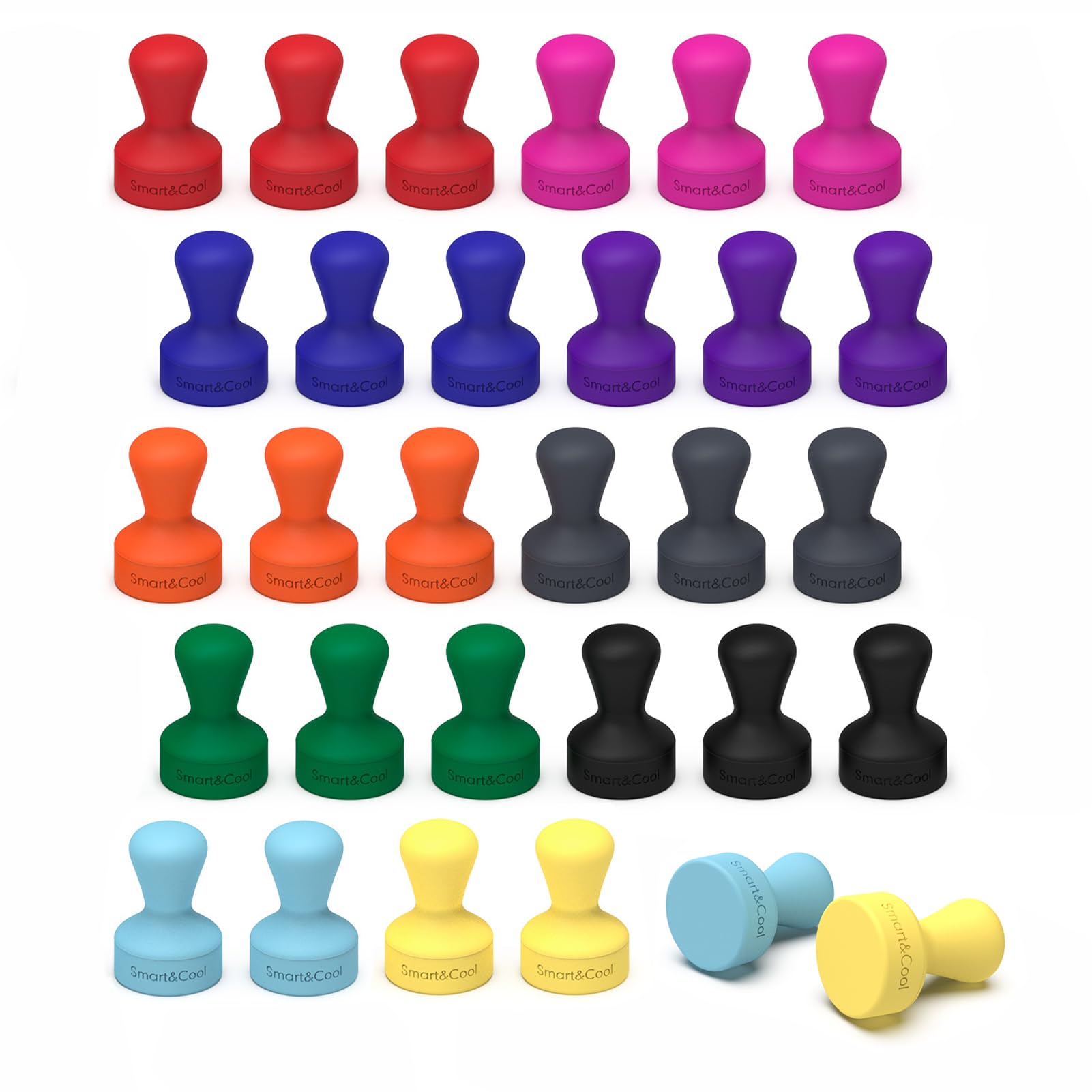 SMART&COOL Silicone Anti Scratch Push Pin Refrigerator Magnets, Thumbtack Magnets for Fridge, Dry Erase Board, Whiteboard, Office, Classroom, School (30 Pack, Multi)