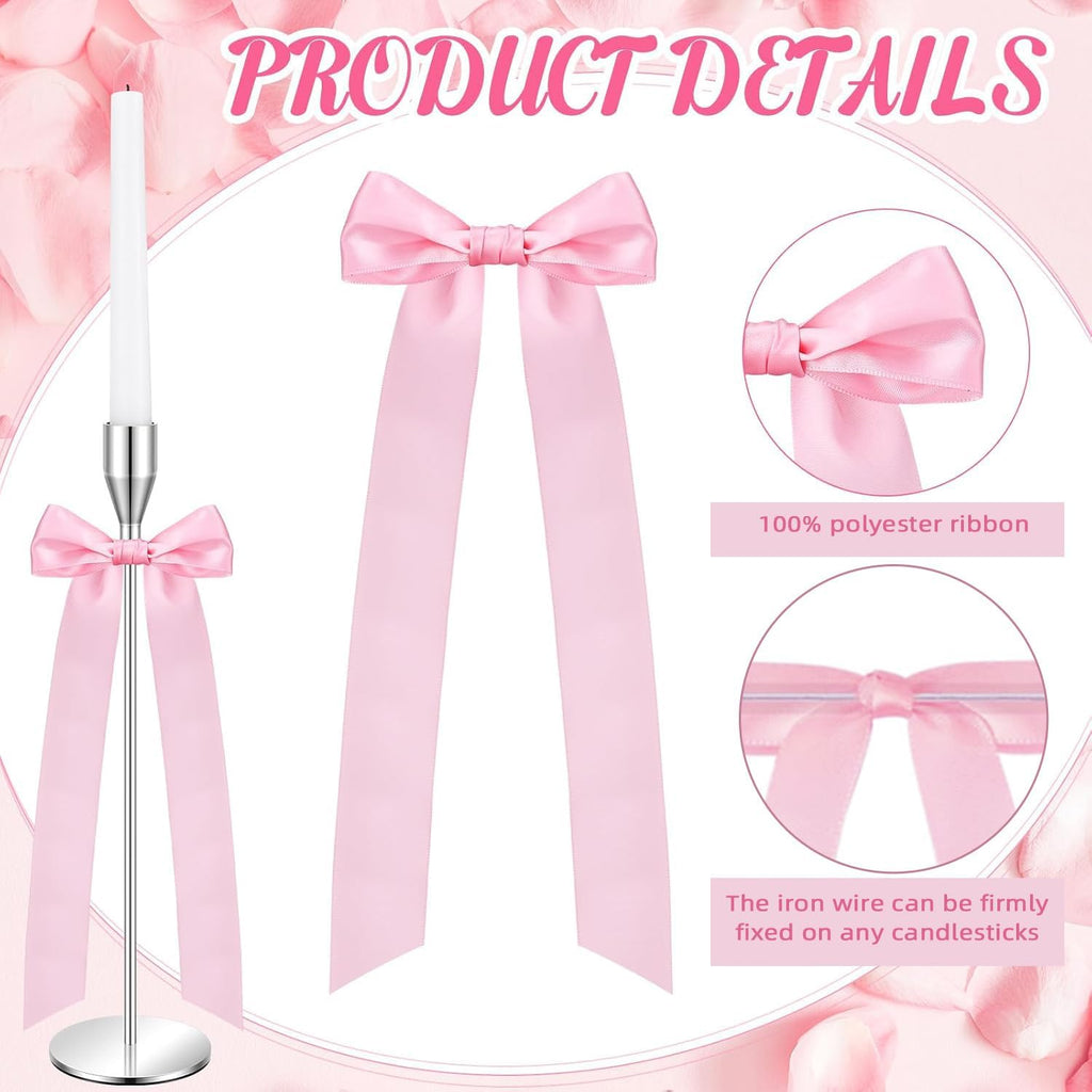 Regine Switzerland 16-Piece Pink Candlestick Bow Set - 13-Inch Decorative Ribbons for Weddings & Home Decor