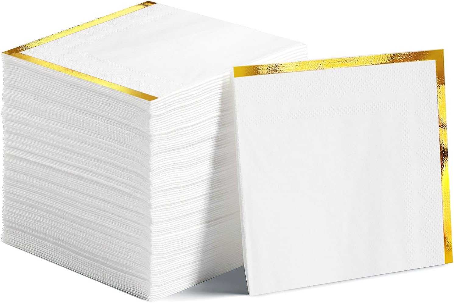 Skiennix 200 Pcs Gold Foil Cocktail Napkins - Elegant 2-Ply White Beverage Napkins for Weddings & Events