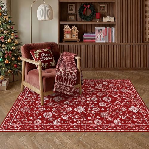 HUGEAR 4x6 Red Neutral Washable Area Rug Carpet for Living Room or Bedroom