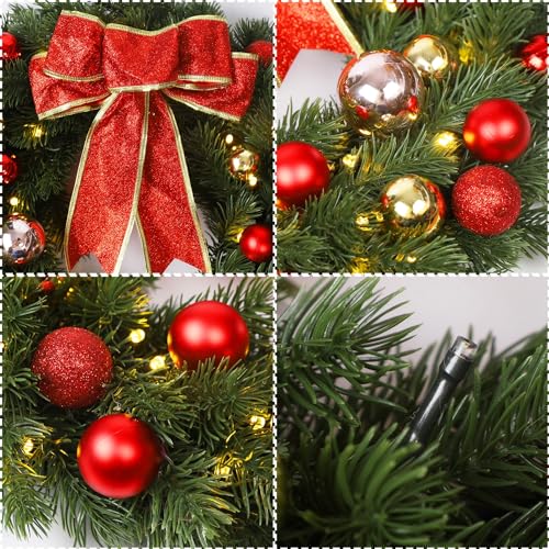 16-Inch Pre-Lit Christmas Wreath with Metal Hanger and LED Lights