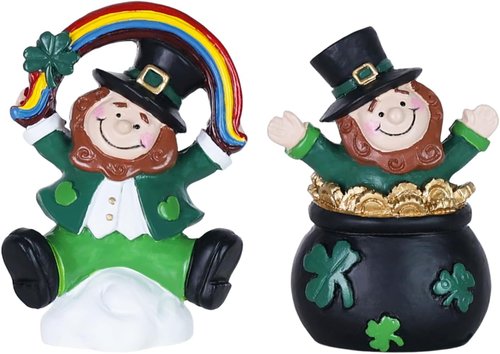 MEETYAMOR St. Patrick's Day Decorations - 2 PCS Irish Leprechaun Figurines for Home Decor | Shamrock & Rainbow Design