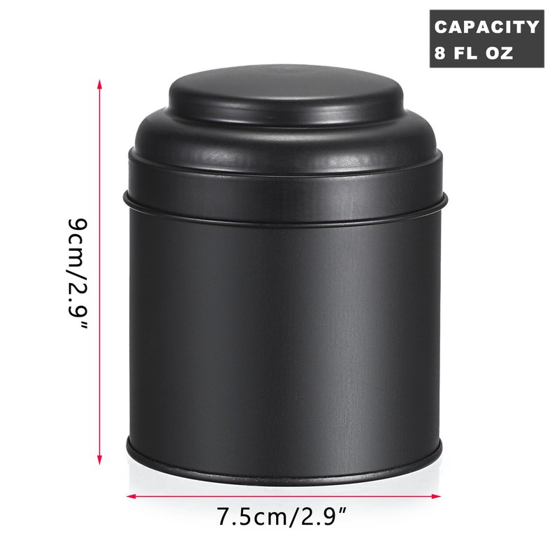 JUXYES 12 Pack Tea Tins Canister with Airtight Double Lids, 8 fl oz Loose Leaf Tea Storage Airtight Kitchen Canisters Tins Can Box for Storage Loose Tea Coffee Herbs and Spices, Black