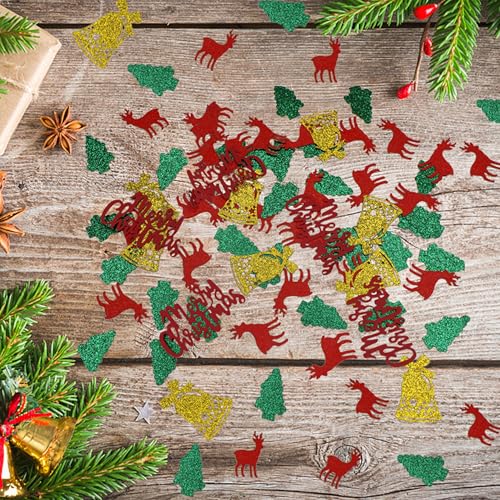 100Pcs Christmas Confetti Glitter Table Decor - Red, Green & Gold Shapes
