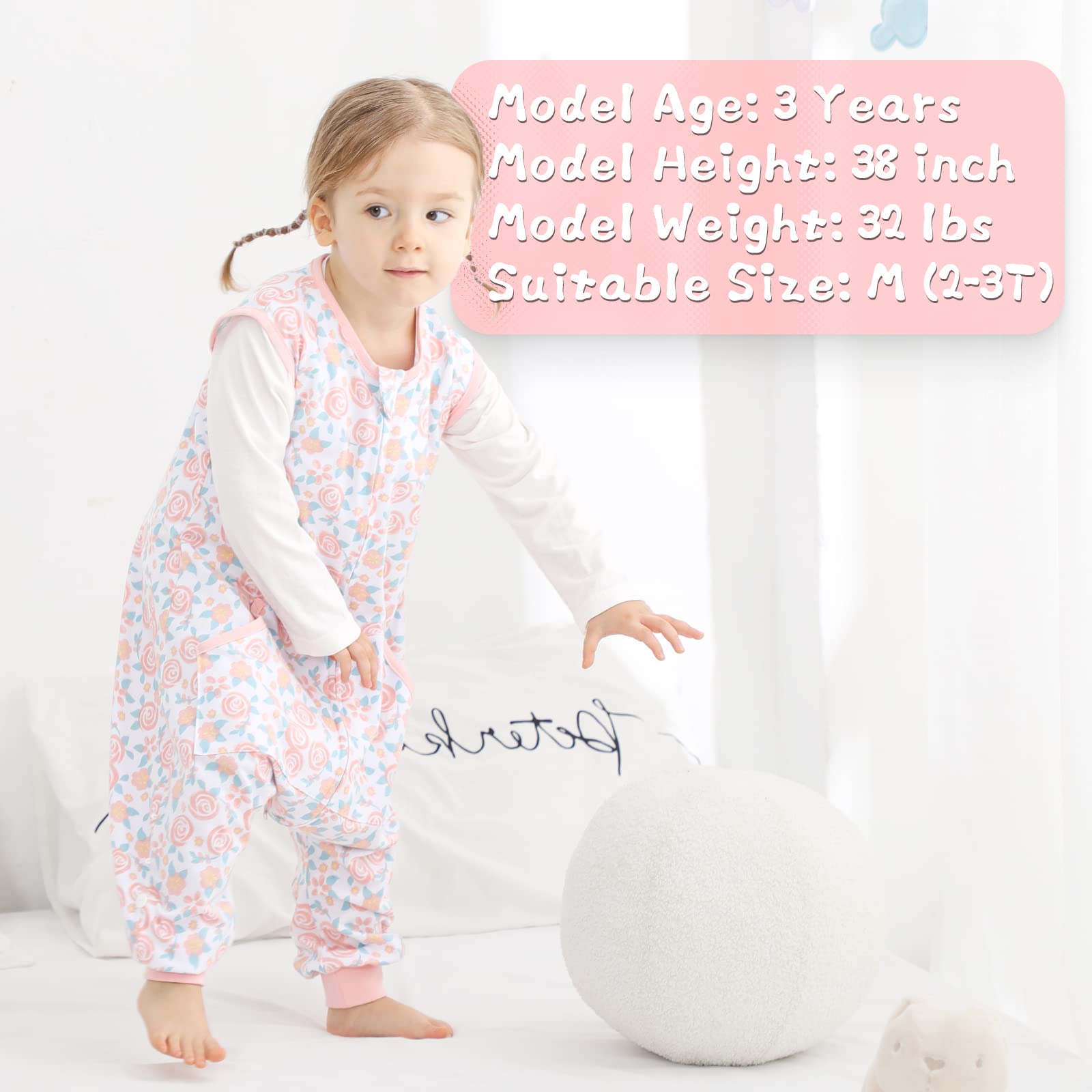 WONDAY Toddler Sleep Sack with Feet, 0.5 Tog Sleeping Sacks for Walking with Legs 2T 3T