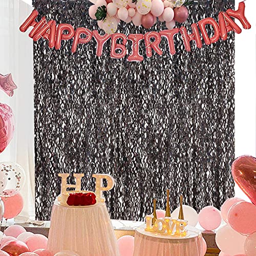 CYLMFC Laser Black 3 Pack 3.3ft x 6.6ft Foil Curtain Backdrop - Sparkly Fringe Photo Booth Props