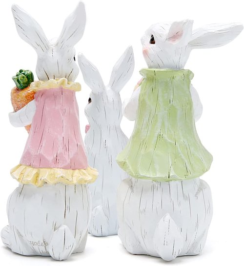 Hodao Easter Bunny Decorations - Spring Indoor Home Decor | Adorable White Bunny Figurines Set