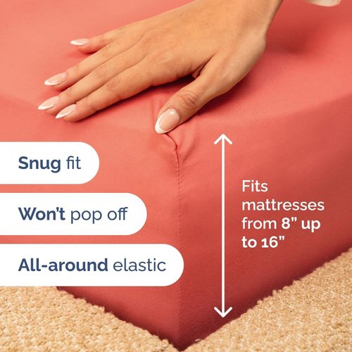 Full XL Bed Sheet Set by Hotel Luxury | 4-Piece Soft, Breathable & Cooling Bedding - Deep Pockets, Coral