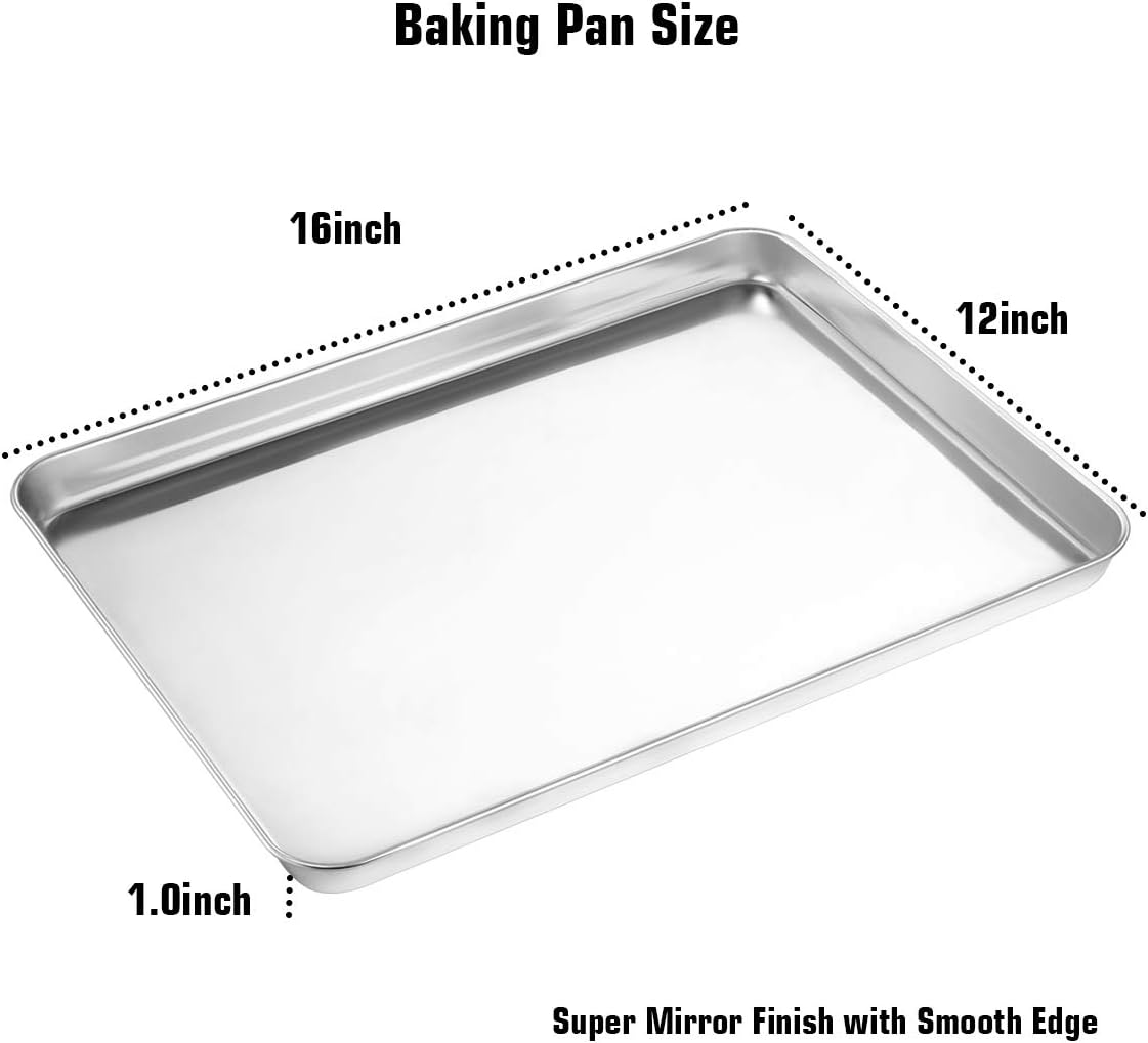 Wildone Baking Sheet Set of 2 - Heavy-Duty Stainless Steel Cookie Pans | Non-Toxic, Easy Clean, 16 x 12 x 1 Inch