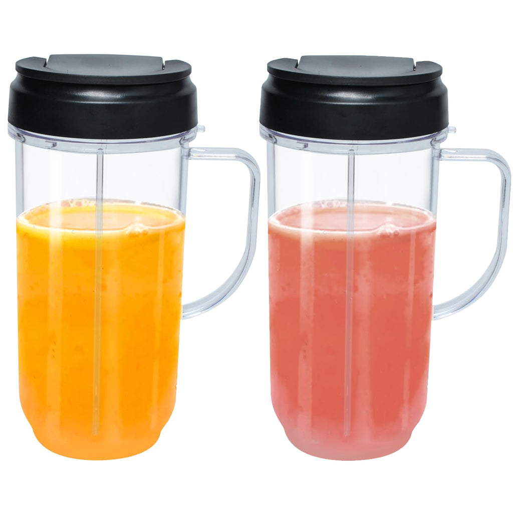 2 Packs Replacement for Magic Bullet Blender Cups, Tall 22oz Cup w/Flip-Top To-Go Lid, Blender Replacement Parts, Mug with Handle Compatible with Magic Bullet 250w MB1001