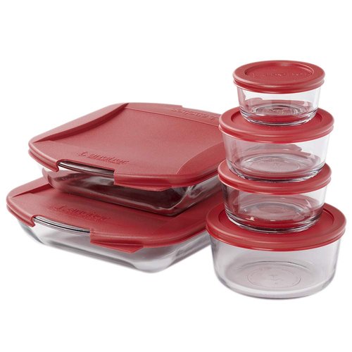 Anchor Hocking 12 Piece Glass Food Storage and Embrace Baking Dish Set with Cherry BPA-Free SnugFit Lids, Microwave, Oven, Freezer, and Dishwasher Safe