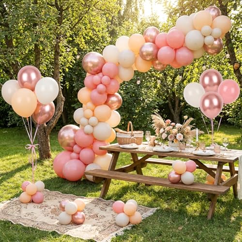 65pcs 12-Inch Pink and Rose Gold Balloon Set for Parties