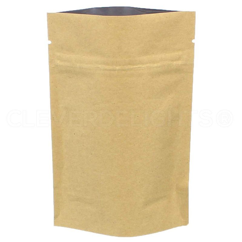 CleverDelights Kraft Stand Up Pouches - 2oz - 100 Pack - 4" x 6" x 2" - Resealable Bag