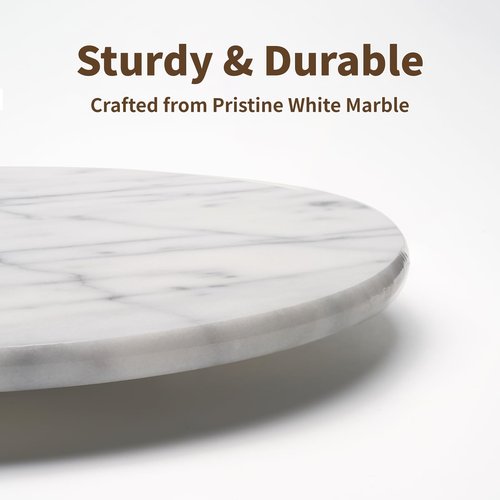 LIUHER Marble Lazy Susan Turntable for Dining Table & Countertop - 12 Inch White Stone Lazy Susan Cake Stand with Smooth 360° Rotation for Kitchen Serving, Food Display & Decorating