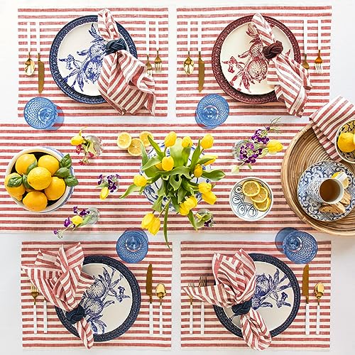 Solino Home 100% Pure European Linen Table Runner Red & White Stripe 14 x 144 in