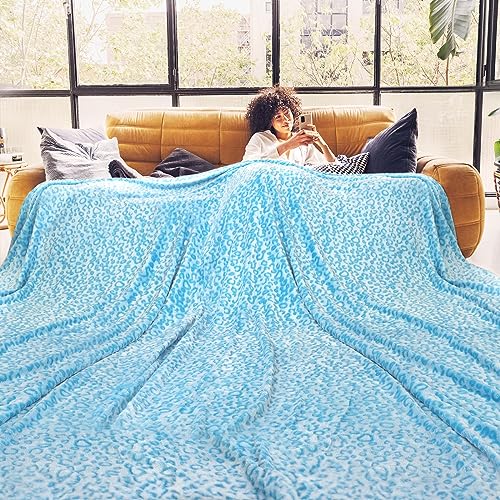 Blue Leopard Print Queen Throw Blanket 90x90 in by ZHIKU