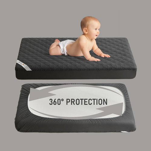 BEDLORE Waterproof Crib Mattress Protector - Soft Gray, Noiseless & Machine Washable, 2 Pack (52''x28'')