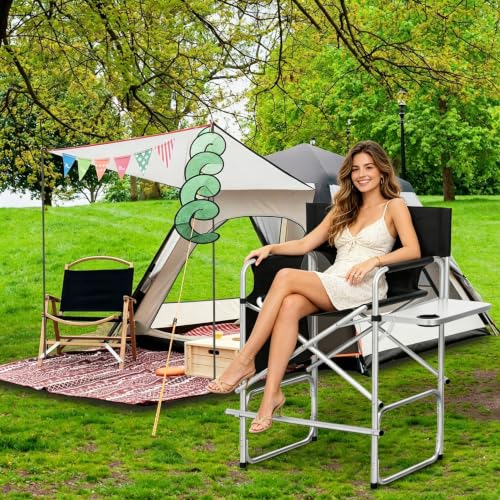 Tall Foldable Makeup Director Chair with Side Table and Storage Bag