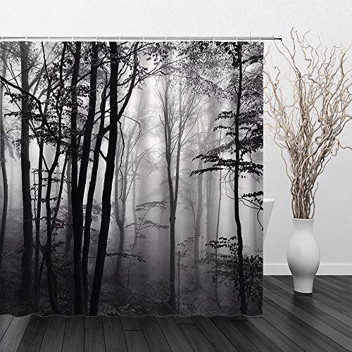 Dark Foggy Forest 4-Piece Shower Curtain Set with Rugs & Toilet Cover