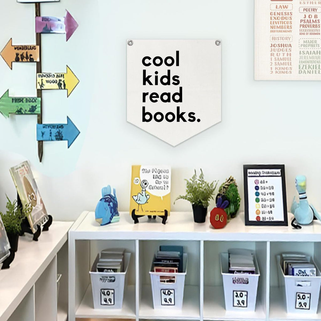 Lacama Reading Corner Decor,Cool Kids Read Books Linen Banner,Read Sign Wall Hanging Banner Pennant Flag Decor for Classroom Homeschool Nursery Playroom Toddler Decor,12.4x14 in
