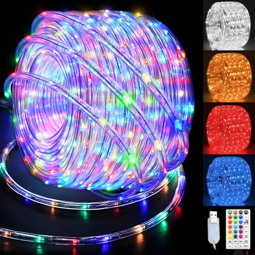 33ft RGB LED Rope Lights, 100 LED Color Changing Waterproof String Lights