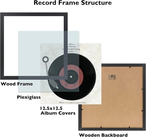 JCJMY Vinyl Record Frame - Sturdy 12.5x12.5 Album Cover Display | Black, 3 Pack for Wall Decor