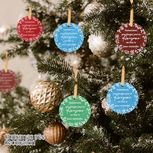 Barydat 48 Christmas Thank You Ornaments Bulk - Blue, Green, Khaki, Red with Cards & Ribbons