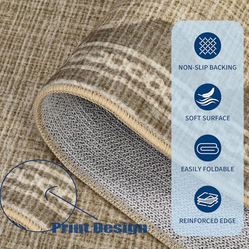 5x7 Scalloped Washable Area Rug, Non-Slip Low-Pile Carpet for Living Room