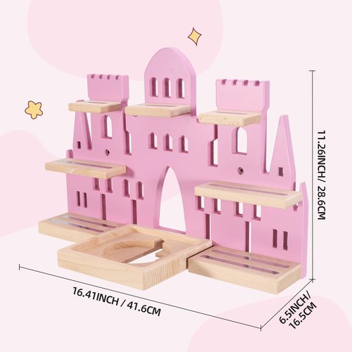 Givilio Tonie Shelf for Toniebox, Castle Tonie Shelf,Tonie Figures Tonie Storage,Magnetic Wooden Floating Shelves Compatible with Tonie Box Player Character for Kids Room (Pink)