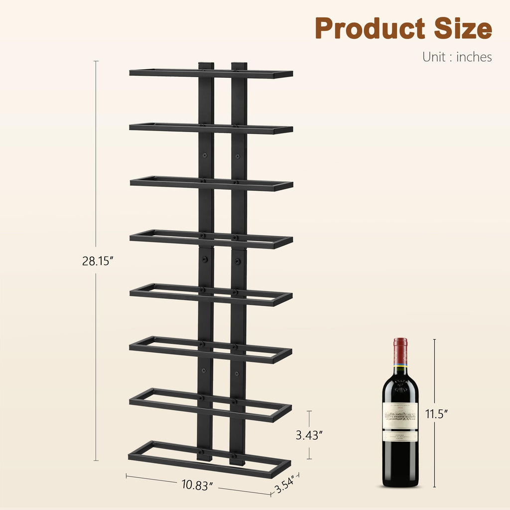 Hoctieon 2-Set 8 Tier Wall Mount Wine Rack (16 Tiers), Wall Racks for Wine Bottles Display and Storage, Hanging Bottle Organizer for Living Room, Dining Room, Wine Cellar, Bar, Black