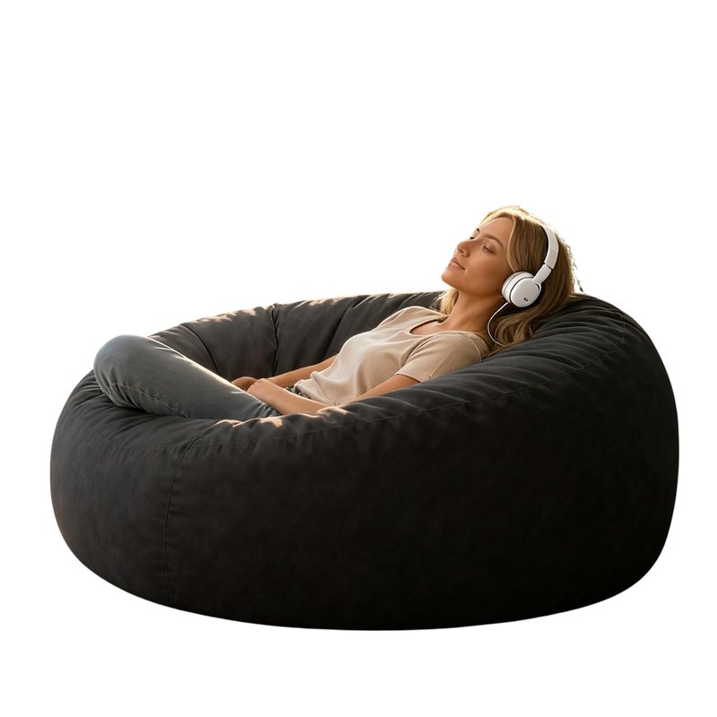 ACH Big Bean Bag Chair 3FT – Memory Foam Filled, Soft Velvet Cover, Removable & Washable – Perfect Lounging Chair for Kids & Teens – Big Bean Bag for Bedroom, Living Room, & Gaming (Black, BIG - 3FT)