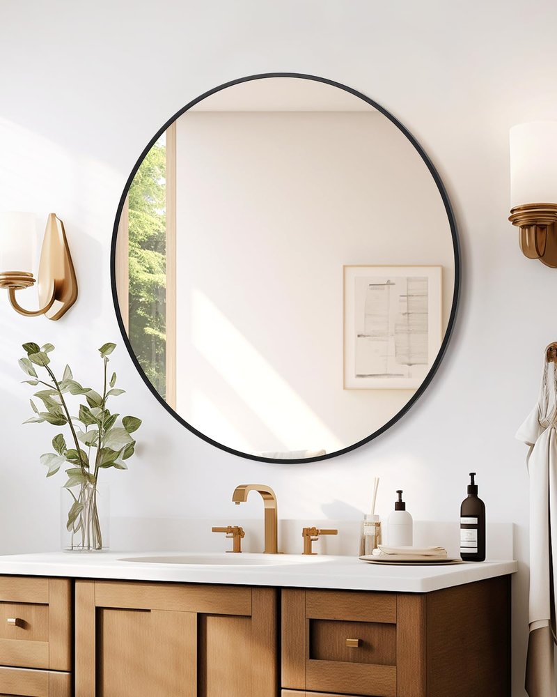 GAOMON Round Mirror 32 Inch, Metal Frame Wall Mirror, Circle Decorative Mirror for Bathroom Vanity, Living Room, Entryway, Foyer, Black