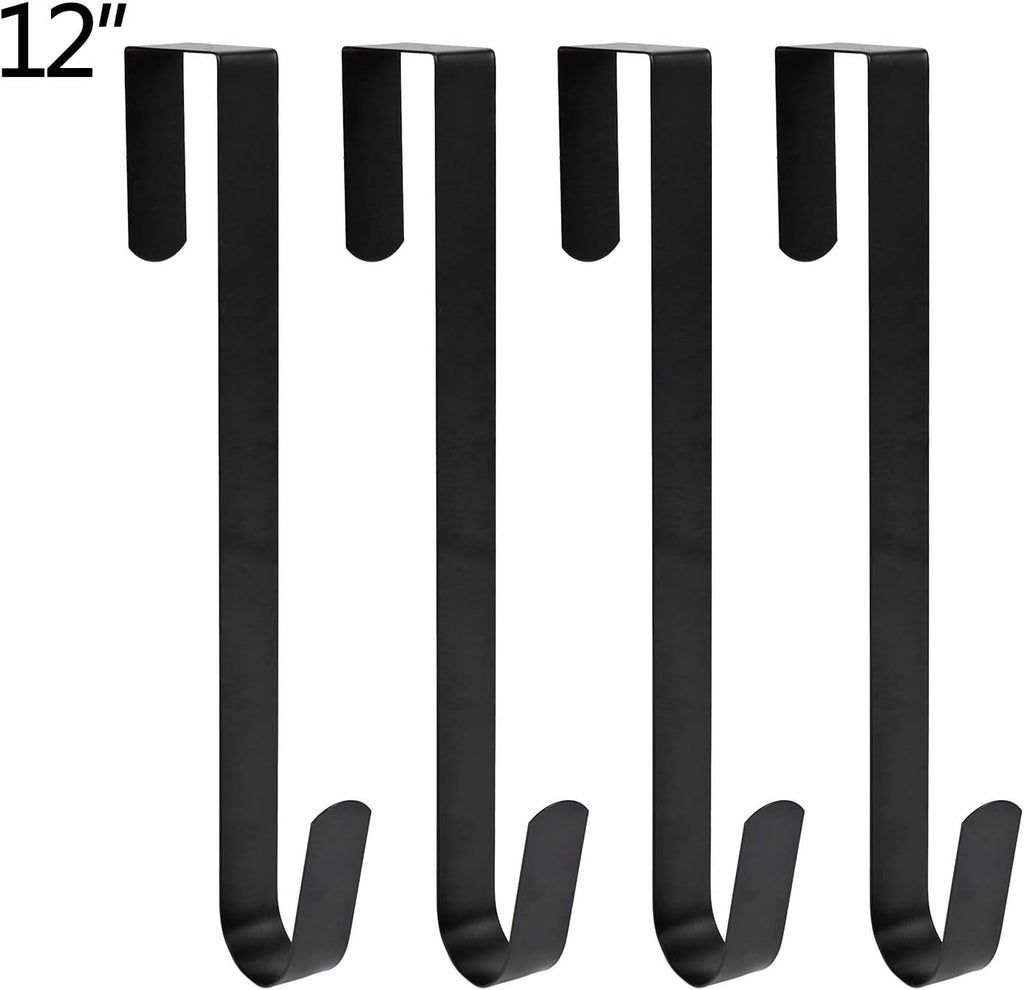 Sattiyrch Wreath Hanger - Durable Steel Over The Door Hook for Front Door | Black, 12" Size