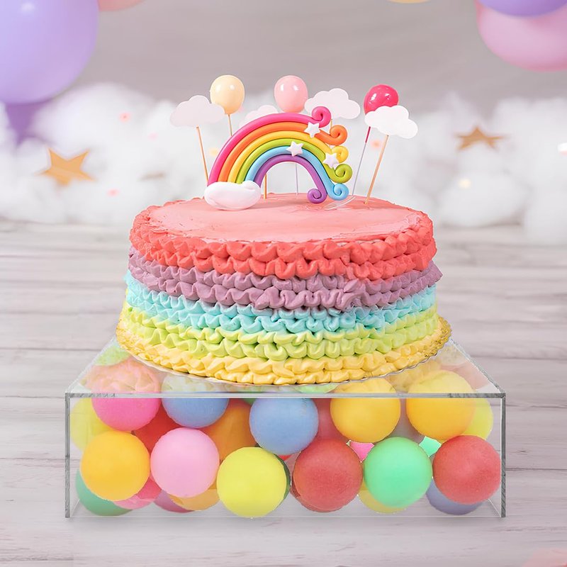 NOKI Square Acrylic Cake Stand: 10 Inch Cake Stand with Hollow Bottom, Fillable Decorative Cake Display Stand, Small Clear Cake Stands for Wedding, Birthday and Party