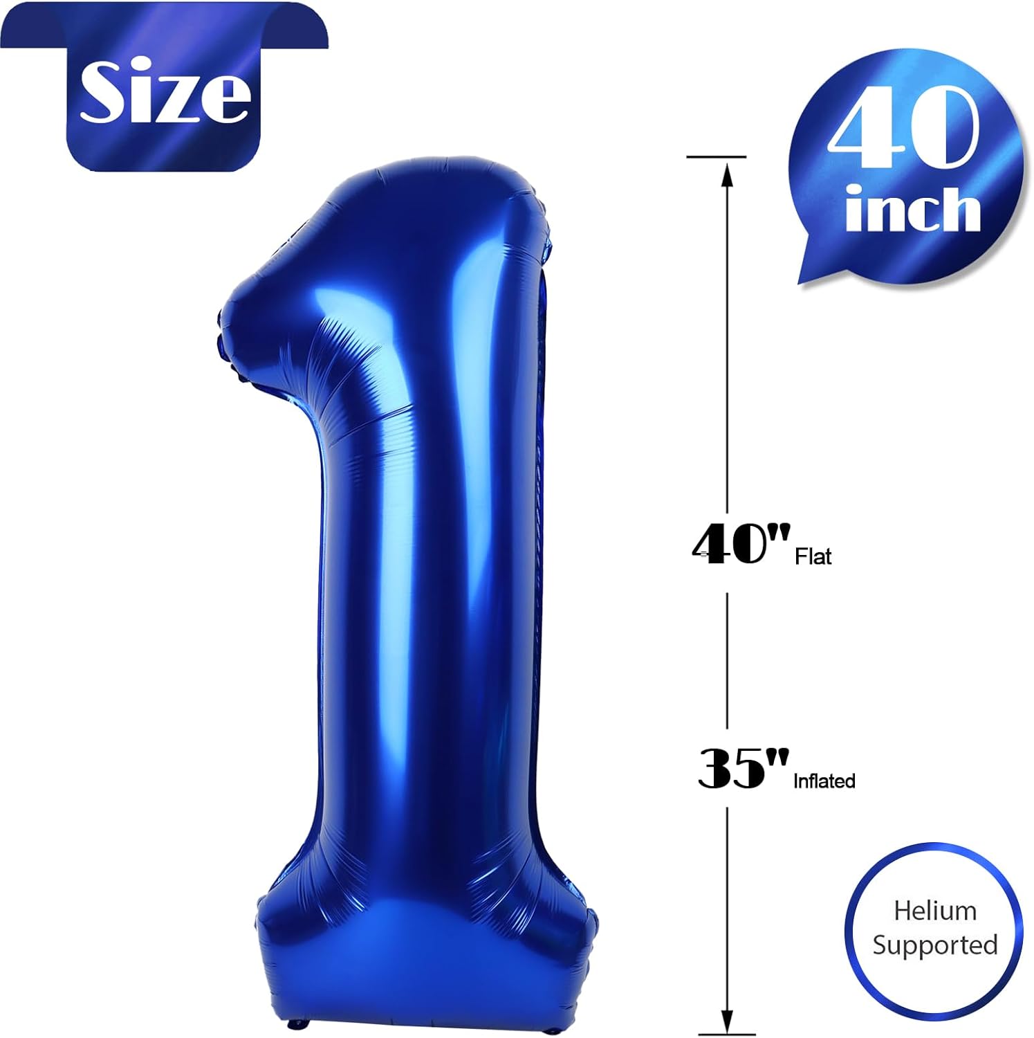 Night Blue Number 1 Balloon - 40 Inch First Birthday Decoration for Baby Boy/Girl