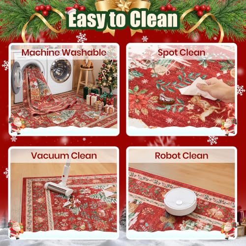 3'x5' Red/Green Christmas Kitchen Runner Rug – Washable, Non-Slip