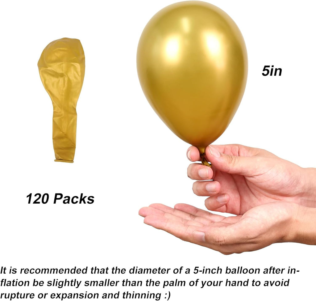 RUBFAC Gold Balloons - 120pcs 5-Inch Chrome Metallic Latex Balloons for Graduation & Wedding Decor