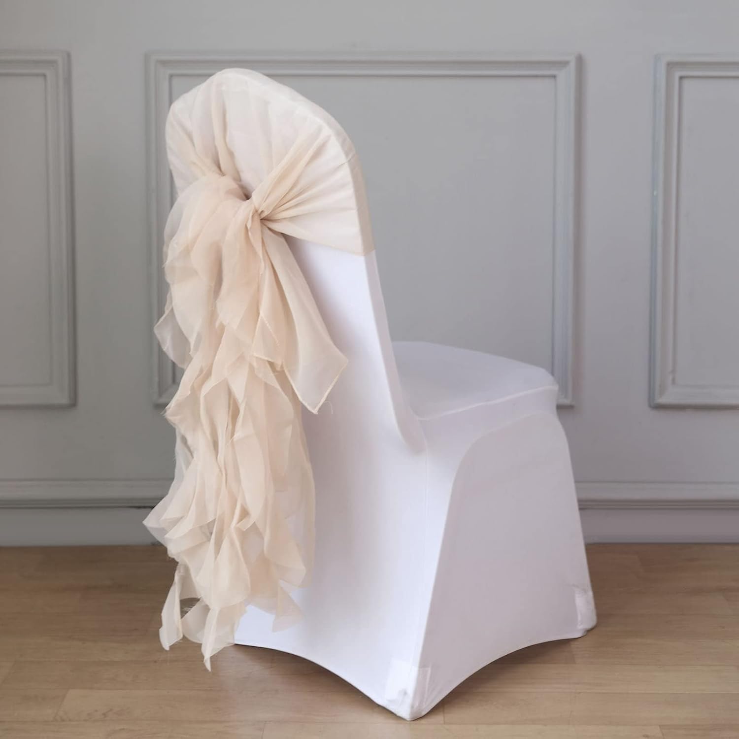TableclothsFactory Premium Designer Curly Willow Chiffon Chair Sashes - Nude | Perfect for Weddings & Events