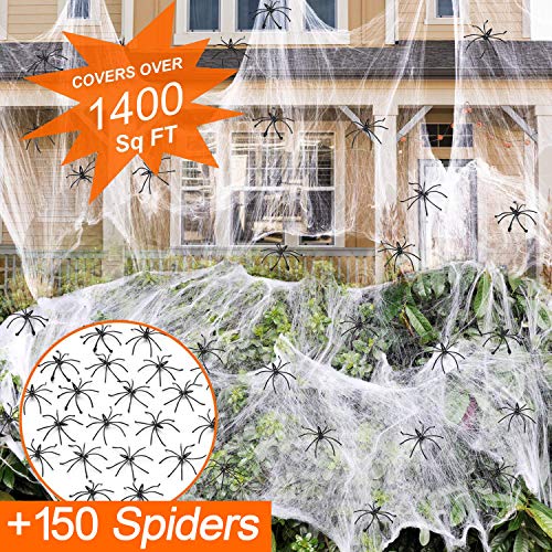 Halloween Spider Web Decorations with 150 Fake Spiders - 1400 sqft