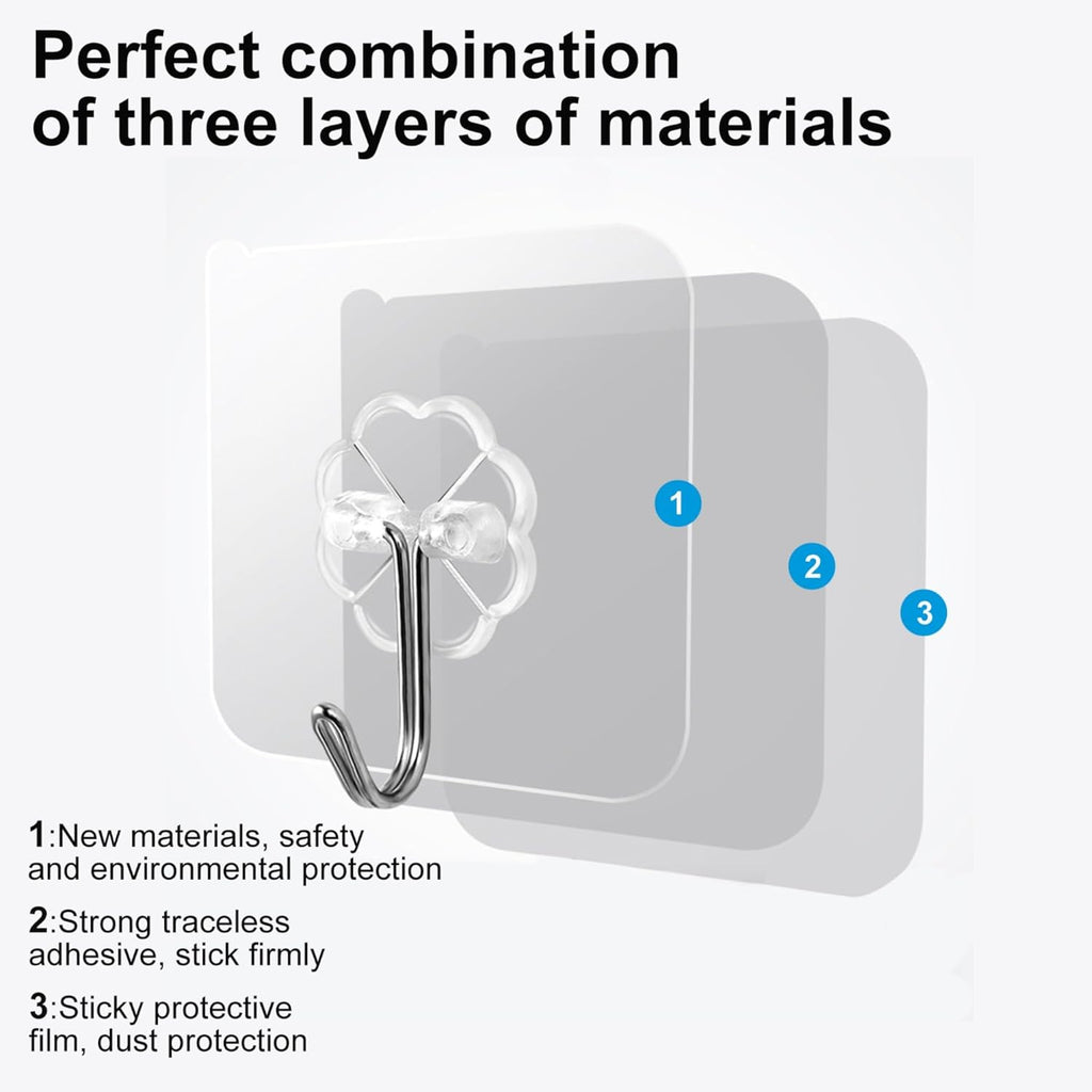 10 Pack Heavy Duty Self-Adhesive Wall Hooks by [Brand Name] - Transparent, Waterproof & Oilproof, Holds 33lbs for Bathroom & Kitchen