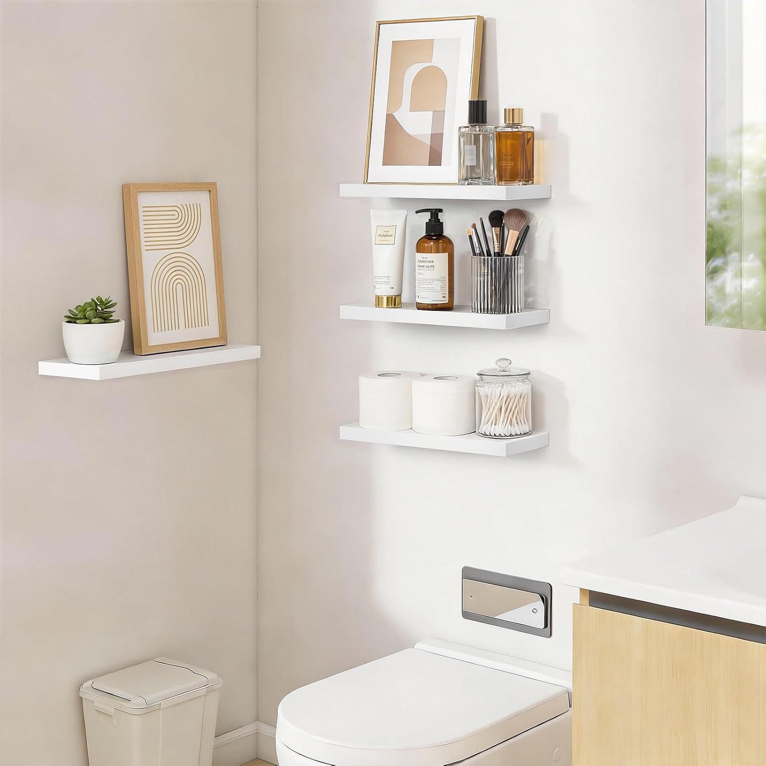 BAYKA Floating Shelves - Rustic Wall-Mounted Wood Shelves | 15.7in, Set of 4, 22lbs Capacity (White)